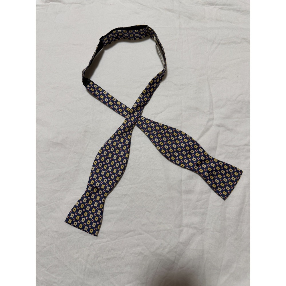 Seigo New York Bow Tie Navy Blue Yellow Geometric Square Red Dot AS IS Mens